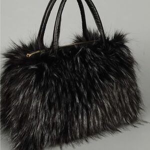Elegant Black Faux Fur Tote Bag